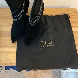 Suede G.I.L.I. Ankle Boots, Black, Size 9.5